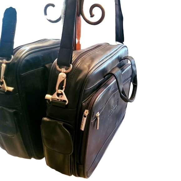 Large Black Leather Messanger Computer Bag - Picture 1 of 4